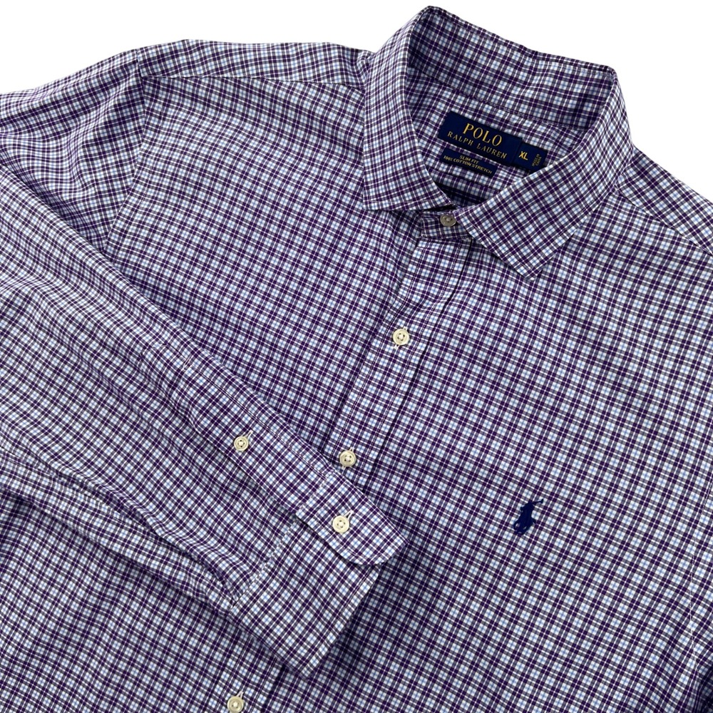 Polo Ralph Lauren Mens XL Slim Fit Purple Windowpane Plaid Gingham Button Shirt